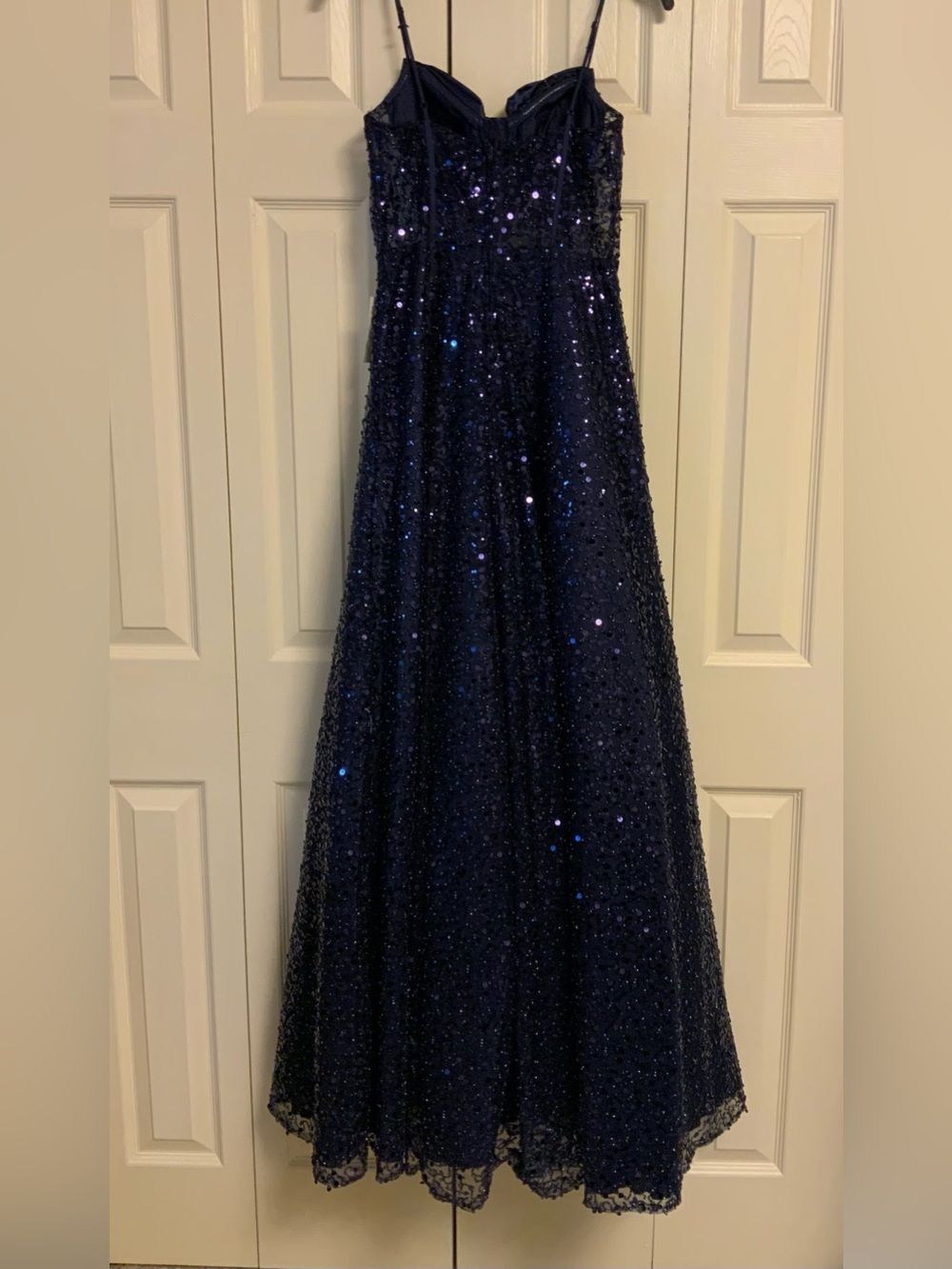 B Darlin Navy Sequin Bow-Front Maxi Dress - Picture 4 of 11